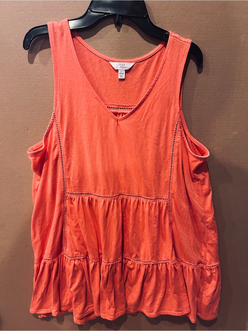 Time and Tru Coral Tiered Peplum Tank Top